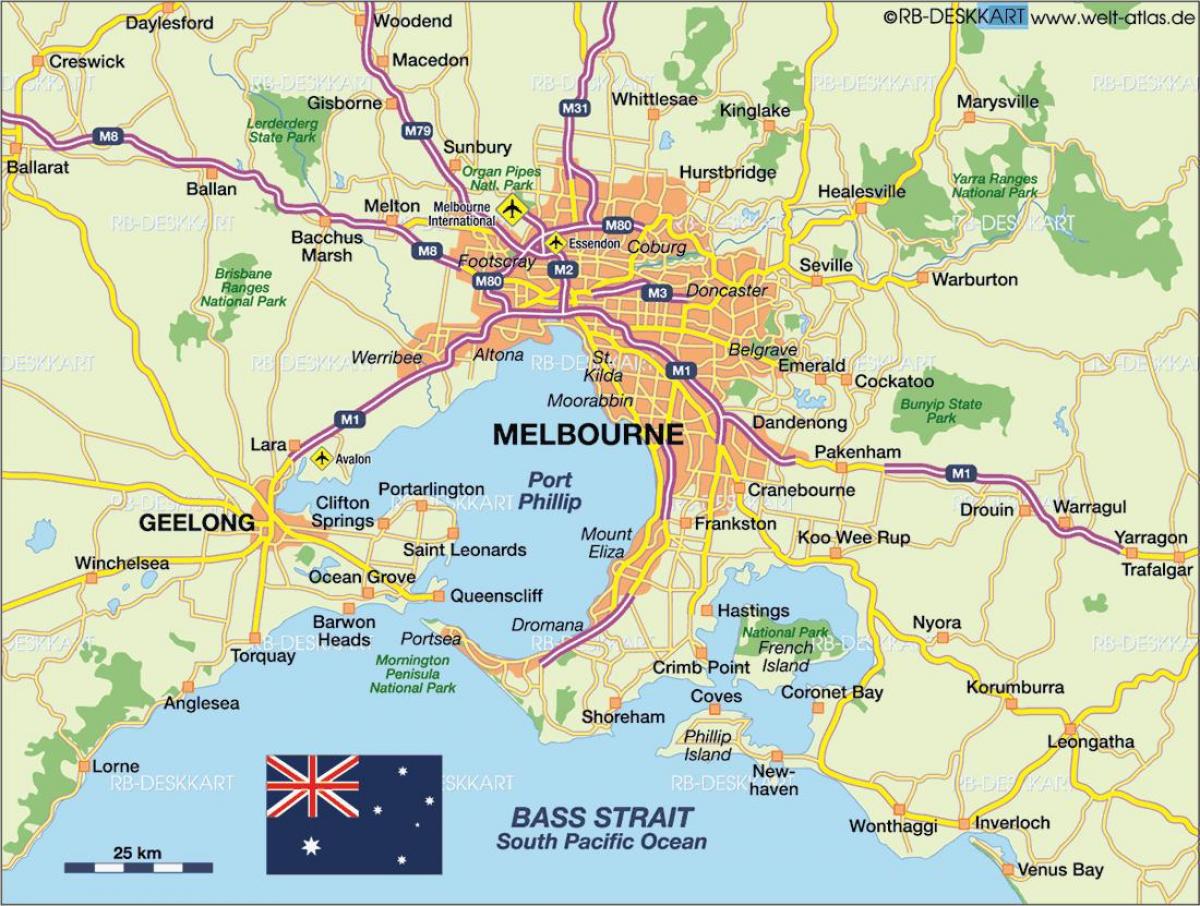 Mappa degli aeroporti di Melbourne