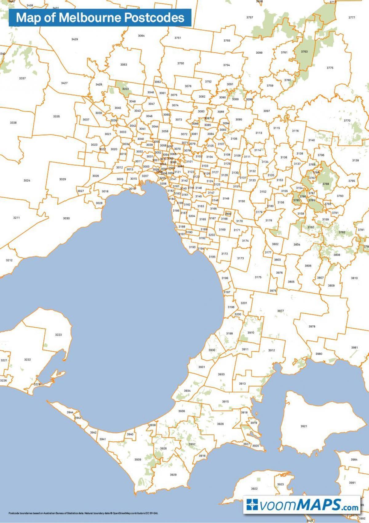 Mappa dei codici postali di Melbourne