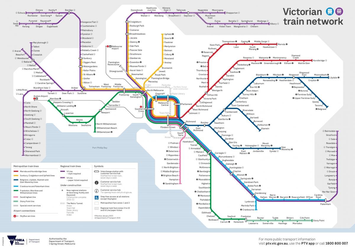 Mappa delle stazioni ferroviarie di Melbourne