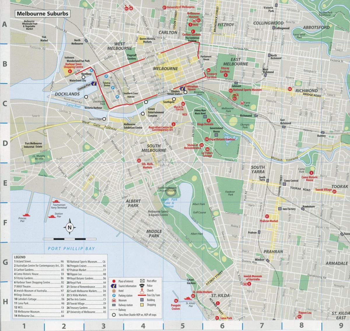 Mappa dei quartieri di Melbourne