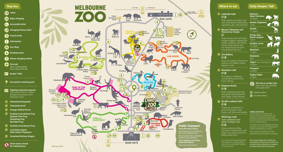 Mappa del parco zoo di Melbourne