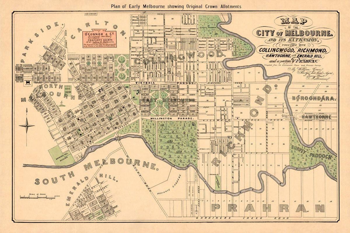 Mappa antica di Melbourne