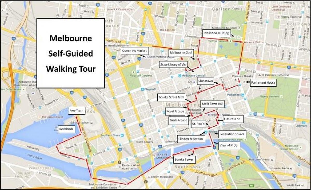 Mappa dei tour a piedi di Melbourne
