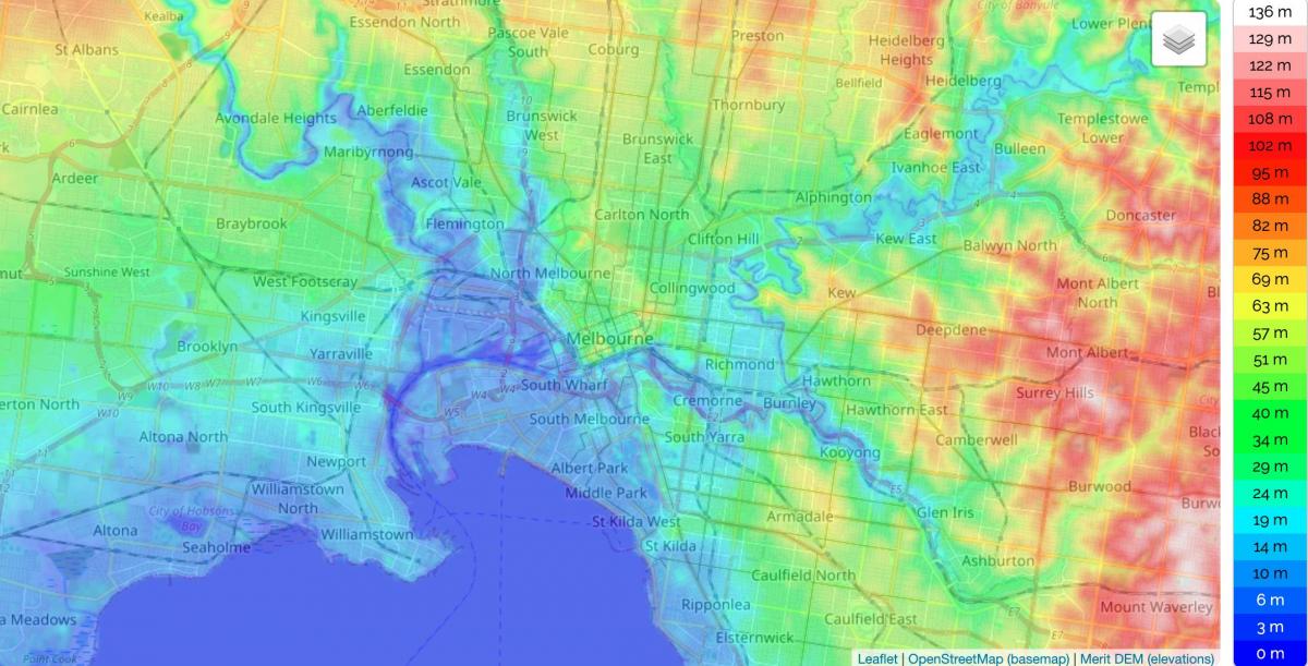Mappa altimetrica di Melbourne