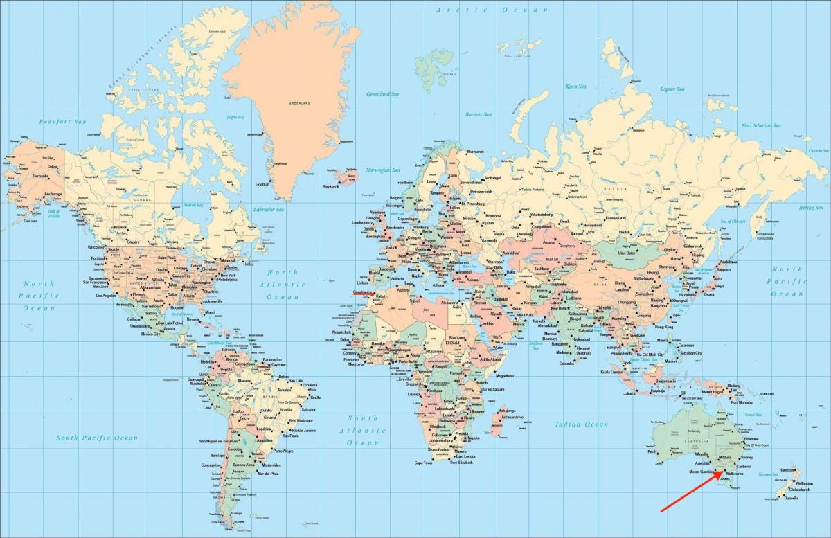 Posizione di Melbourne sulla mappa del mondo